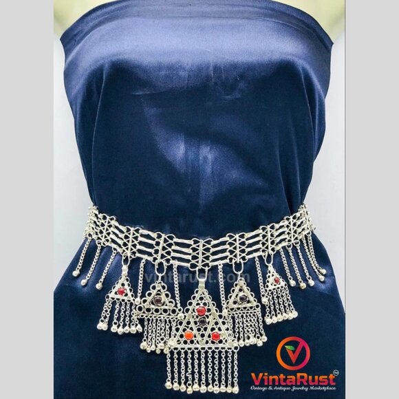 Ethnic Afghan Kuchi Belly Dance Belt: Silver Tribal Boho Belt main image 7